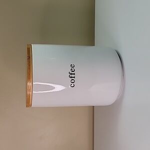 White Ceramic Coffee Canister & Bamboo Lid
